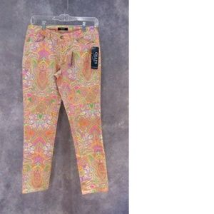 NWT Chaps Slimming Fit Pink Yellow Paisley Jeans 4